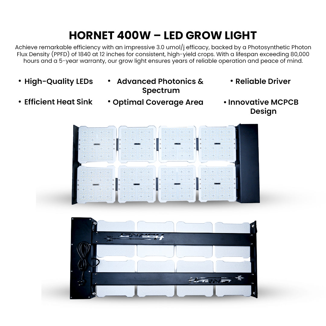 Hornet 400W LED Grow Light – Full Spectrum IoT Smart Lighting for Large-Scale Indoor Gardens